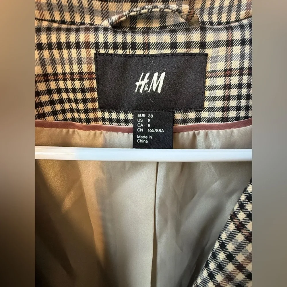 H&M Women's Plaid Blazer - Brown and Cream Size 8 (Medium) - Picture 4 of 9